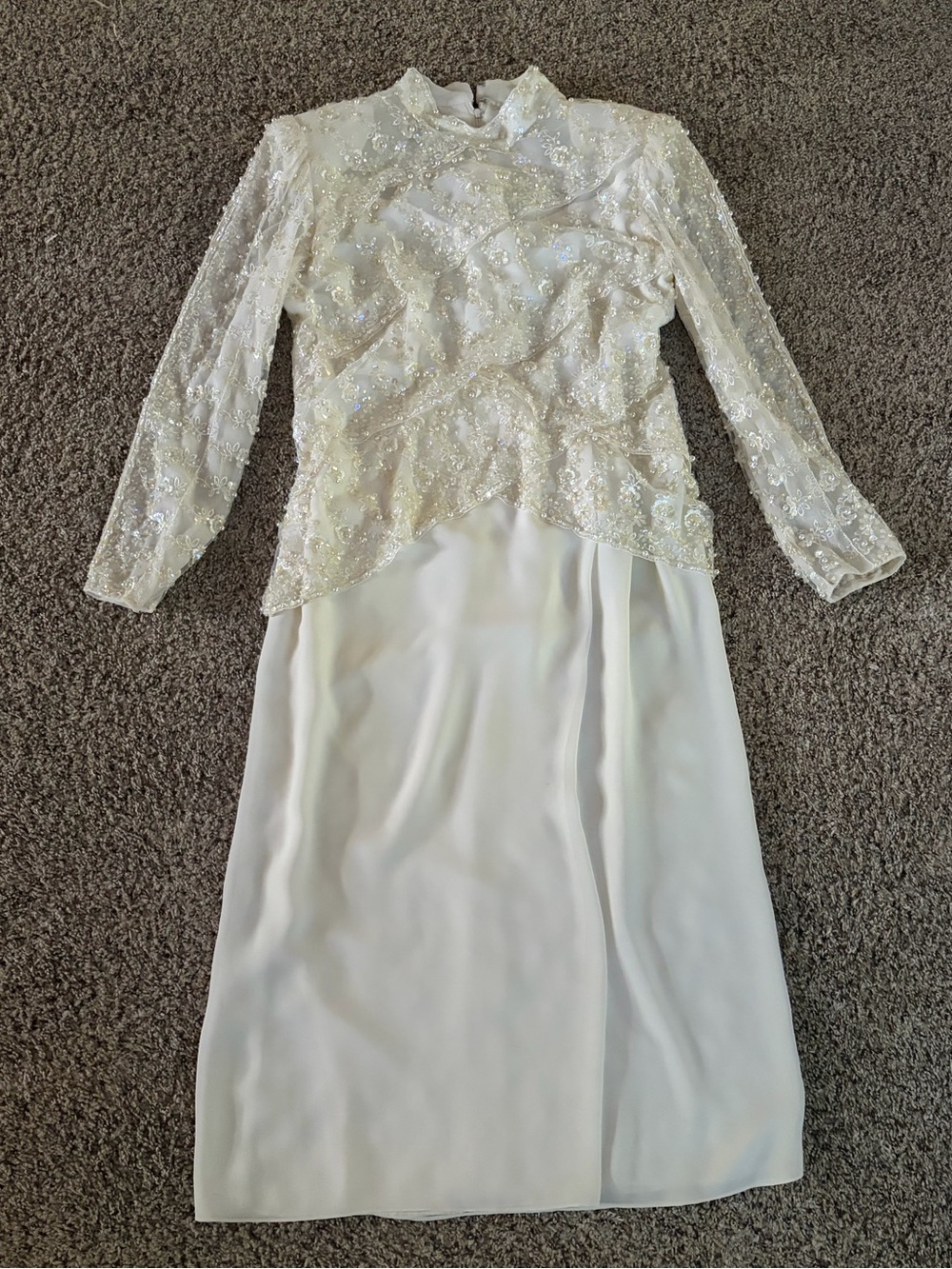 Vintage Jack Bryan Beaded Pearl Midi Dress Size 12 Ivory Wedding Formal 80s